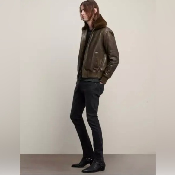 John Varvatos Tommy Bomber Removable Shearling Collar Leather. Size Lrg BNWT - Picture 5 of 16